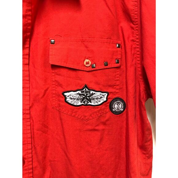 ENYCE Red Studded Embellished Short Sleeve Button Down Shirt Men's Size Large - Picture 8 of 10